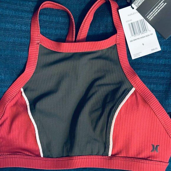 NWT - Women's Hurley Sports Bra - Red/Black/Olive - Size S - Picture 12 of 14